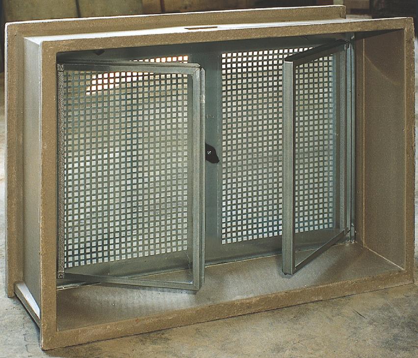 4 Polymerrahmen mit eingesetztem Stahleinsatz Typ PM-SF für Garage, Werkstatt und alle untergeordneten Kellerräume Umlaufend abgekantetes Lochgitter sendz.