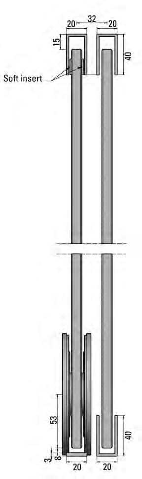 Schiebetürbeschlagset SlideTec Premium Floor Deckenmontage mit Festverglasungsprofil Montage Deckenmontage Glasdicke ESG 10, 12 mm Länge 2150 mm Türgewicht max.