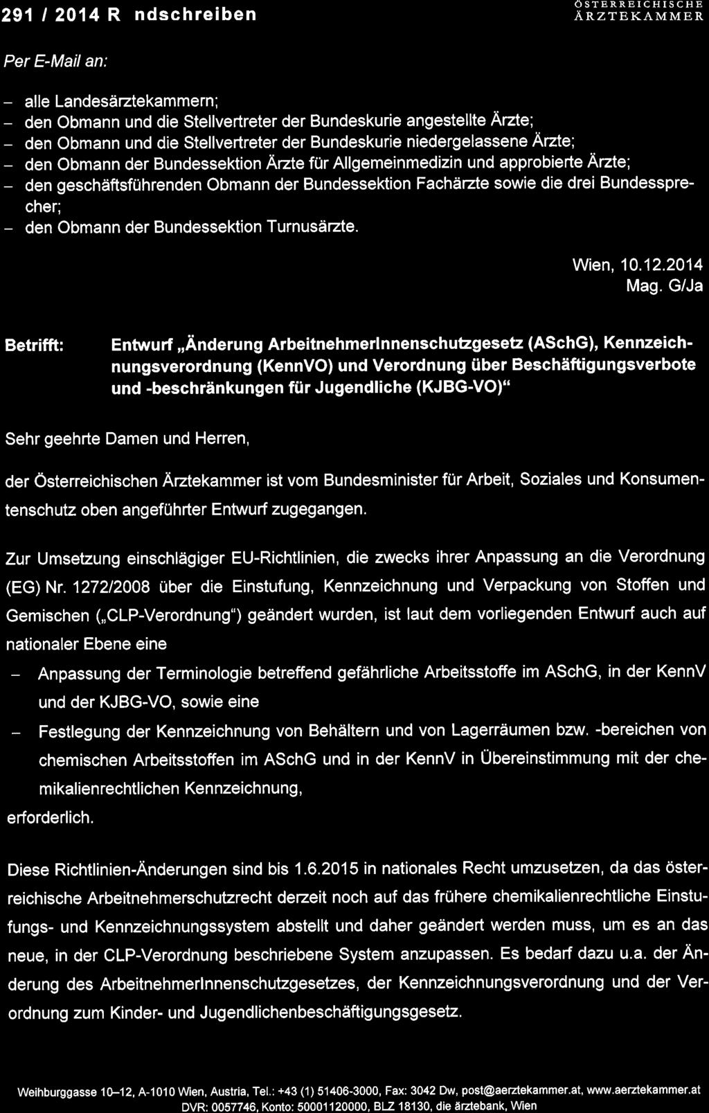 Bundessprecher; den Obmann der Bundessektion Turnusilzte. Wien, 10.12.2014 Mag.