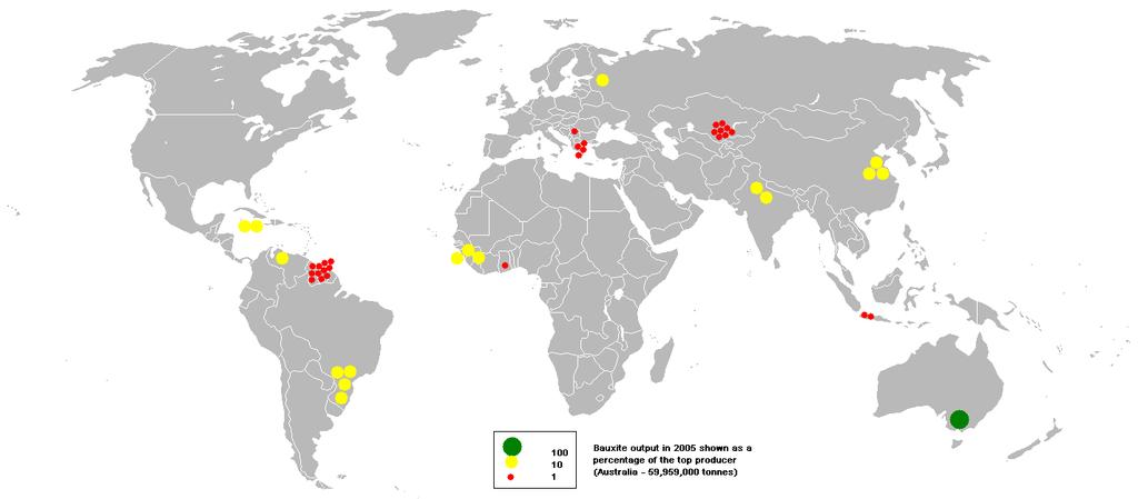 Vorkommen von Bauxit Südfrankreich (Les Baux) Guinea Bosnien und Herzegowina Ungarn Russland Indien Jamaika