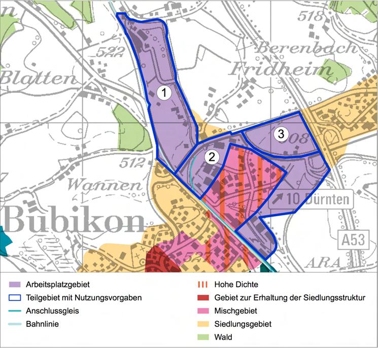 Abb. 7: Teilgebiete des Arbeitsplatzgebietes Bubikon/Dürnten mit