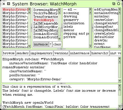 1.12 MyWatchMorph eine neue Klasse Erzeugt eine neue Kategorie für dieses Projekt. 5 Stellt den Browser auf System Browser um ( browse ).