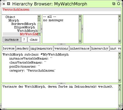 1.12 MyWatchMorph eine neue Klasse Eröffnet ein neues Protokoll für die Methode MyWatchMorph»initialize.