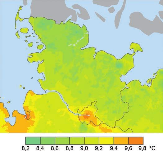 Temperatur Die Jahresdurchschnittstemperatur in Schleswig-Holstein beträgt für die Referenzperiode 1961 1990 8,3 C.