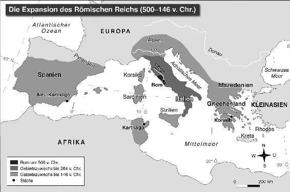 S 2 M 1 Vom Stadtstaat zur ersten Mittelmeermacht Roms Expansion im 3./2. Jahrhundert v. Chr. Erkennen Sie, in welchen Etappen Rom ein Weltreich wurde.