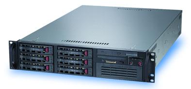 DDR3-RAM PC1066/1333 mit ECC, erweiterbar bis 48 GB integrierter Intel Dual EtherExpress PRO/1000, Matrox G200eW Grafikcontroller integrierter 6/8-Kanal SAS/SATA II Controller mit RAID-Level 0,1,10
