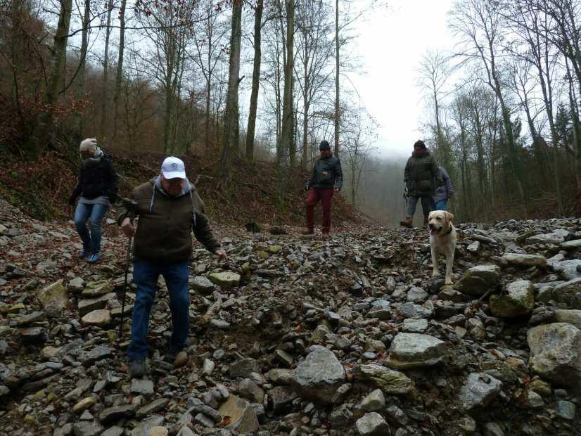 Es liegen immer noch Unmengen Geröll im Bach.