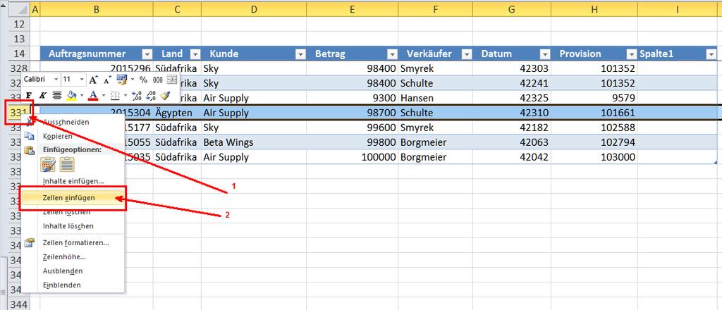 4 Excel Schulung Andreas Todt Sie können auch eine neue Spaltenüberschrift direkt neben der letzten Spalten hinzufügen, indem Sie eine neue bisher noch nicht verwendete Bezeichnung wählen.