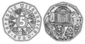 Österreichische Sammlermünzen Silbermünzen zu 5 Euro 250 Jahre Tiergarten Schönbrunn Ausgabedatum: 8. Mai 2002 Auflage: 100.