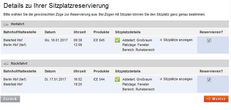 Den Sitzplatz buchen Ob Ihre Wünsche zur Sitzplatzreservierung erfüllt werden können, sehen Sie in einer Übersicht.