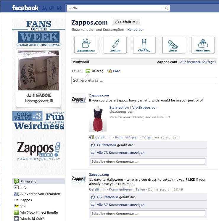 Zappos auf Facebook und Twitter Über 1.8 Mio.