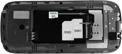 Sollte der Akku im Gerät sein, bitte entfernen Sie diesen. Es sind 3 Kartenslots vorhanden: 2 Slots für SIM-Karten (übereinander) und ein Micro SD Kartenslot.