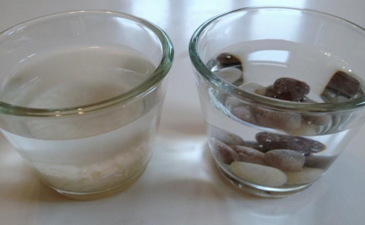 Forschungsauftrag 9 Du brauchst: Der Zauber des Trennens 5 Gläser Mehl Steine Nägel Sand Reis Nimm 5 Gläser, fülle diese bis zur Hälfte mit Wasser.