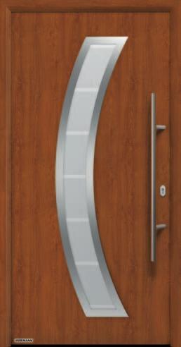 So schön werden Sie von Ihrem Zuhause empfangen Motiv 850 Abb: Decograin Dark Oak Edelstahl-Griff HB 38-2 auf Stahlfüllung, mit abgerundeter Verglasung: 3-fach Isolierglas, außen VSG, in der Mitte