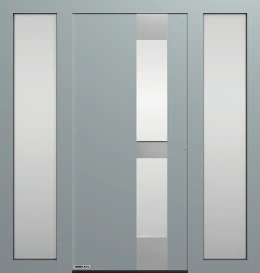 THERMOCARBON Motiv 310 Abb: Vorzugsfarbe Fenstergrau RAL 7040, matt Flächenbündiger Edelstahl-Griff, vertiefter Glasausschnitt, Ornamentglas Float