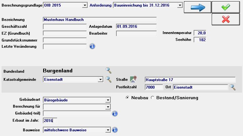 20 Nicht-Wohngebäude 20.1 Projektdaten Unter Gebäudeart (1) erfolgt die Auswahl der Gebäudenutzung (2).