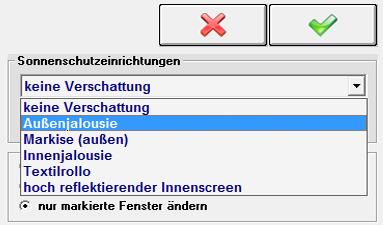 1 Sonnenschutz Der Sonnenschutz kann im Menüpunkt Ausrichtung eingegeben werden.