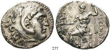 ss-vz 440,- 277 Tetradrachme 203-202 v.chr., Perga. 16,17 g. Kopf des Herakles r. mit Löwenfell / Thronender Zeus l.