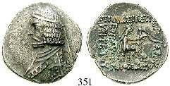 , Ekbatana. 3,78 g. Büste l. mit Diadem / Thronender Arsakes r., hält Bogen. Sellw.30.16; Shore 135.
