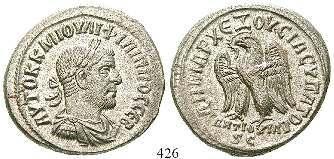 426 Philippus I., 244-249 Tetradrachme 248-249. 13,01 g. Drapierte und gepanzerte Büste r.
