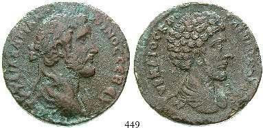 verkleinert 445 Marcus Aurelius, Caesar, 139-161 AE-Drachme 148-149. 25,01 g. Drapierte und gepanzerte Büste r.