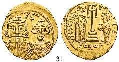 Gold. Sear 422. leichte Prägeschwäche, vz 535,- 24 Mauricius Tiberius, 582-602 Solidus 583-601, Constantinopel. 4,50 g.
