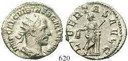 , hält Schale und Füllhorn, dahinter Standarte. RIC 16c. st 140,- 612 Antoninian, Rom. 5,14 g.