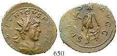 RIC 346; RIC online 2937. leichte grüne Tönung. vz 130,- 646 AE-Antoninian 269-271, Köln. 2,80 g.
