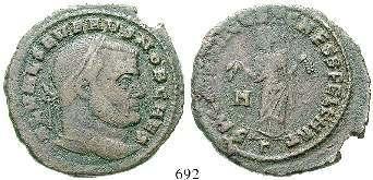 leicht belegt, vz+ 120,- 692 Severus II., Caesar, 305-306 AE-Follis 28 mm 305-306, Carthago. 9,17 g. Kopf r.