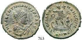 grüne Patina, vz+ 90,- 769 Theodosius I., 379-395 Bronze 24 mm 378-383, Siscia. 5,66 g. Drapierte und gepanzerte Büste r.