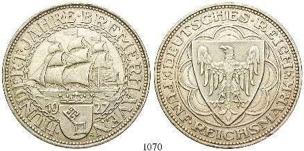 gereinigt, ss+ 370,- 1062 5 Reichsmark 1925, F. Rheinlande.
