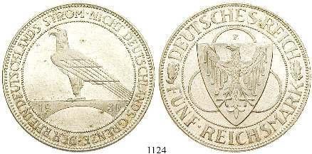 st 240,- 1126 3 Reichsmark 1931, A. vom Stein. J.348. f.st 190,- 1127 3 Reichsmark 1931, A.