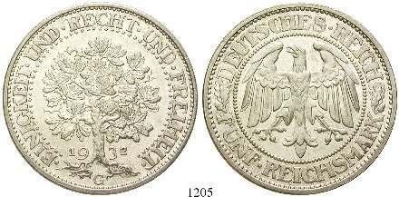 1204 5 Reichsmark 1932, A. Eichbaum. J.331. f.