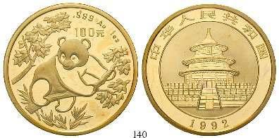 seit 1949 100 Yuan 1990. Panda - 1 Unze. Gold. 31,07 g fein. Friedb.