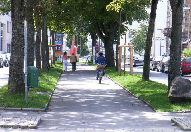 4) Riedleparkstraße (zwischen Kreisverkehr und Maybachplatz) PROBLEM: Radfahrer benutzen - statt der Fahrbahn - gerne den Gehweg zwischen den Alleebäumen (Bild 7).