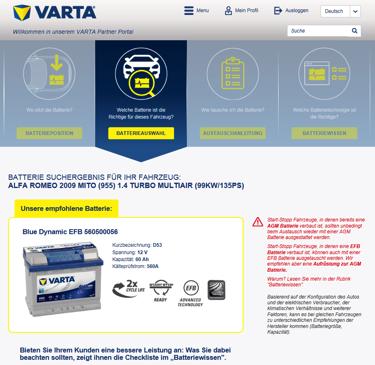 Das neue VARTA Partner Portal 2. Batterieauswahl!