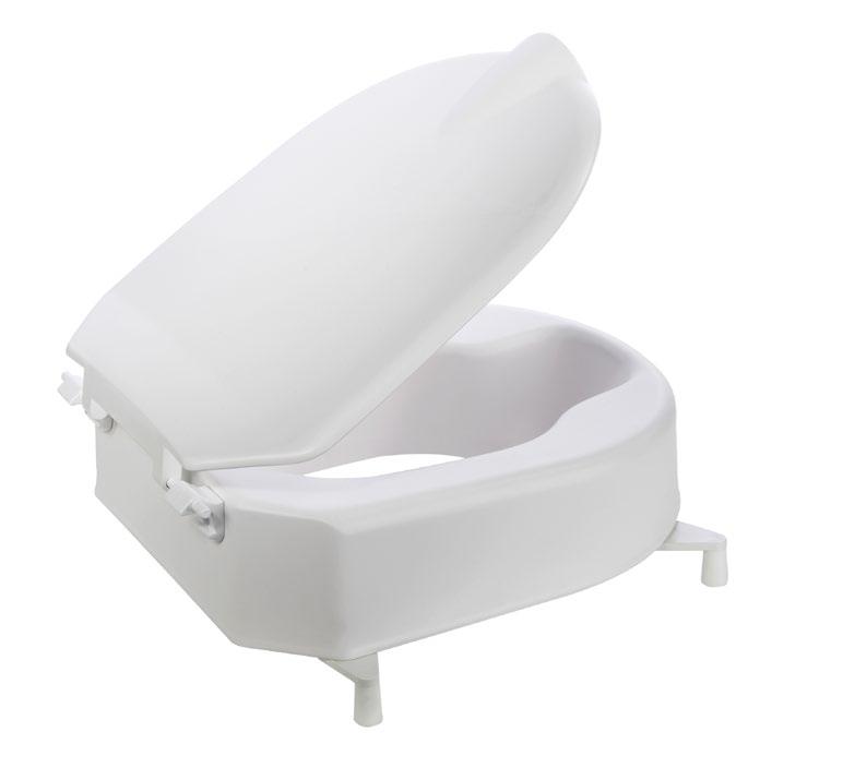 Von der Keramik leicht abnehmbar und wieder aufsetzbar Zwei verschiedene Höhen erhältlich Bequem aufgrund nach vorne geneigter Sitzfläche Normaler WC-Sitz kann montiert bleiben (einfach hochklappen)