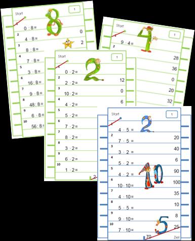Übungsformate der Lernlandschaft Einmaleins spielerisch und motivierend automatisieren zu jeder Einmaleinsreihe 5 Bandolinos (reine Malaufgaben) und 5 Sternchenbandolinos (Mal- und