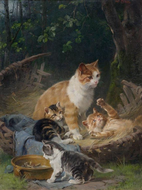 Gemälde des 19. Jahrhunderts 3215 3215 ADAM, JULIUS (1852 München 1913) Spielende Kätzchen im Korb.