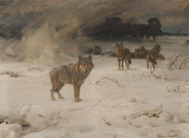 Gemälde des 19. Jahrhunderts 3225 3225* WIERUSZ-KOWALSKI, ALFRED VON (Suwalki 1849-1915 München) Wölfe im Schneesturm. Unten rechts signiert: A. Wierusz-Kowalski. 109,5 x 148,5 cm.