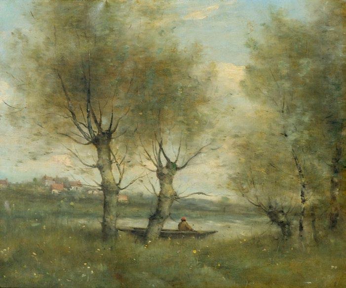 Gemälde des 19. Jahrhunderts 3256 3256 TROUILLEBERT, PAUL DESIRE (1829 Paris 1900) Flusslandschaft mit Fischer in einem Boot. Unten links schwer leserlich signiert: Trouillebert. 47 x 56 cm.