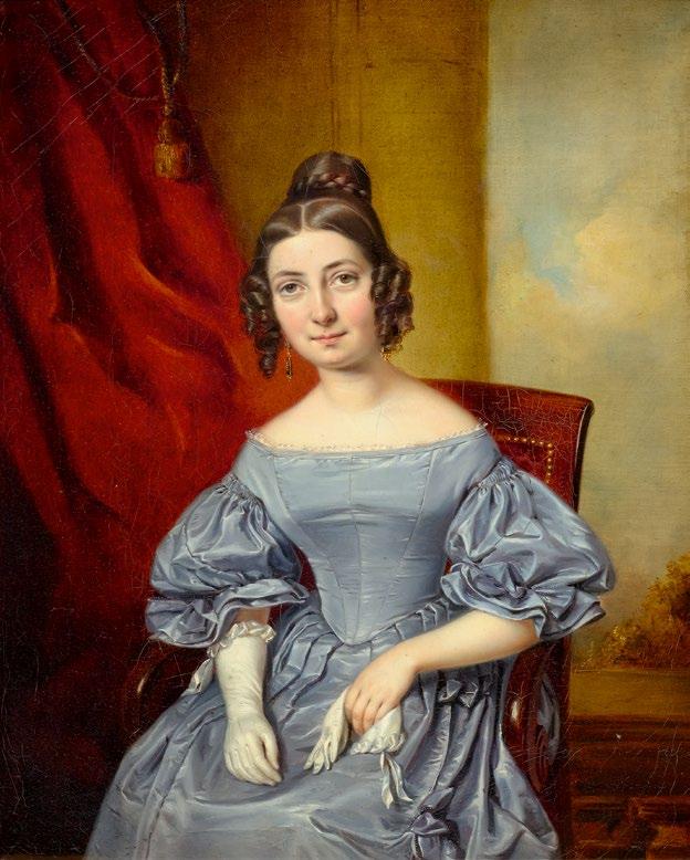 Gemälde des 19. Jahrhunderts 3261 3261 MASSOT, FIRMIN (1766 Genf 1849) Porträt einer jungen Dame in blauem Kleid vor einem roten Vorhang. 35,7 x 29 cm. Schweizer Privatsammlung.