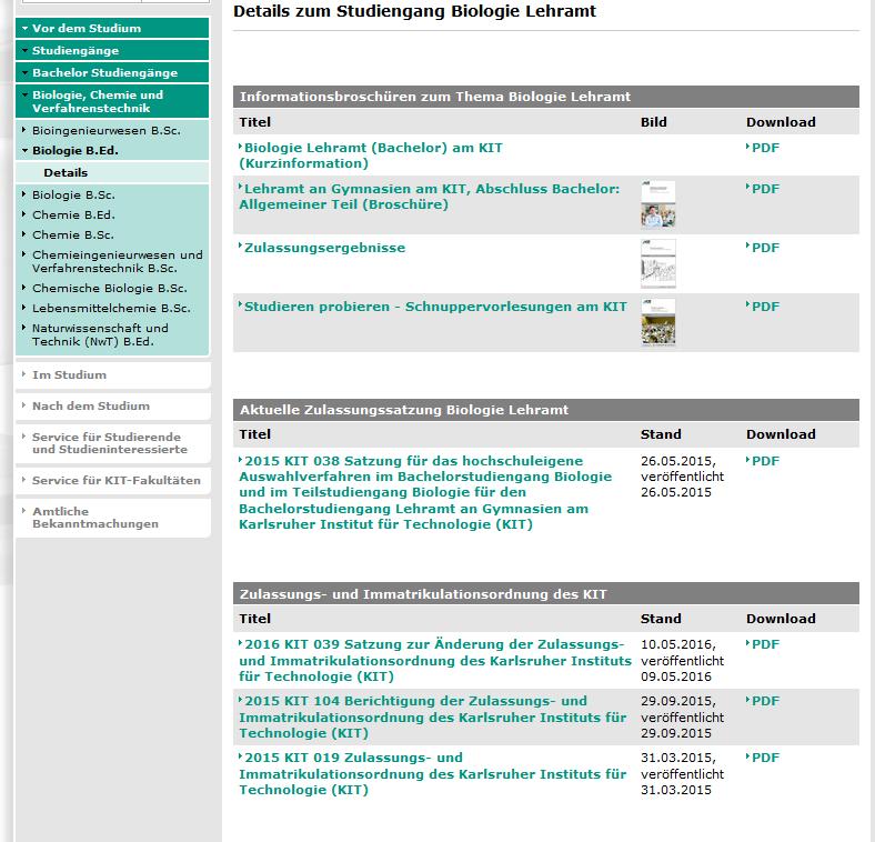 Studiengangs Seite: Details 11