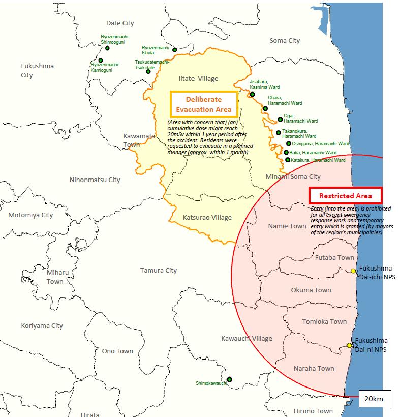 Restricted Area, Deliberate Evacuation Area, and Regions