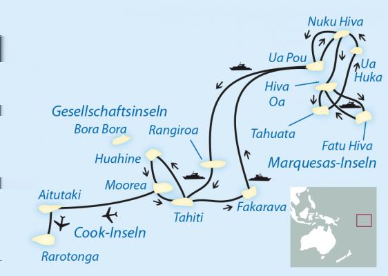 Schiffsreise Australien & Ozeanien Polynesien Mit dem Postschiff durch das Südsee-Paradies 30-tägige Reise durch Polynesien mit Kreuzfahrt zum polynesischen Tuamotu-Archipel und den Marquesas-Inseln