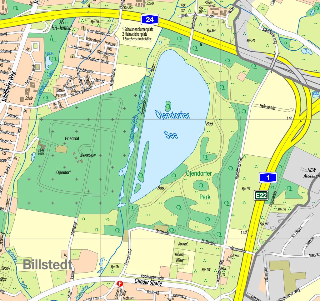 Umgebungskarte Öjendorfer See Bezirk: Hamburg-Mitte Stadtteil: Billstedt Entstehung: 1925-1929 durch Kies und Sandabbau.