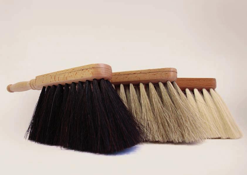 TABLE HAND BRUSH (Zeichenhandfeger) clear lacquered beechwood with dark horsehair, light horsehair or white goat hair