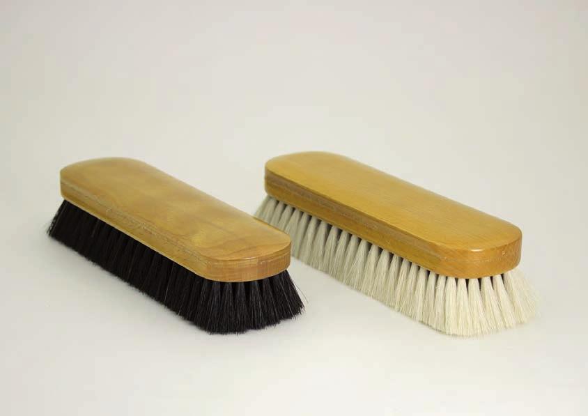 CLOTHES BRUSH (Kleiderbürste) clear lacquered beechwood with dark horsehair or white goat