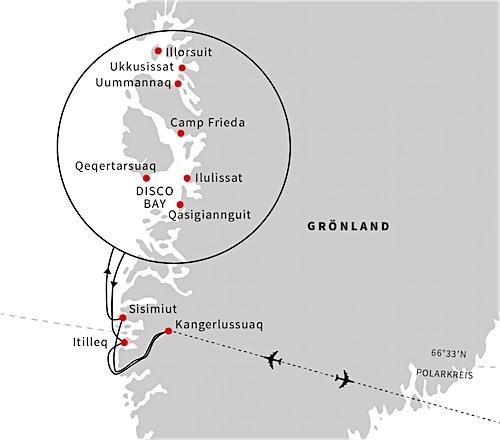 einzigartige Reise. Routenänderung seitens der Reederei vorbehalten. Anreise: Die Fluganreise erfolgt von Deutschland via Kopenhagen nach Kangerlussuaq und ist im Reisepreis INKLUSIVE.