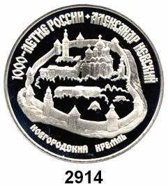 ...Polierte Platte 30,- 2914 3 Rubel 1995. Kreml von Nowgorod Parch. 1033.
